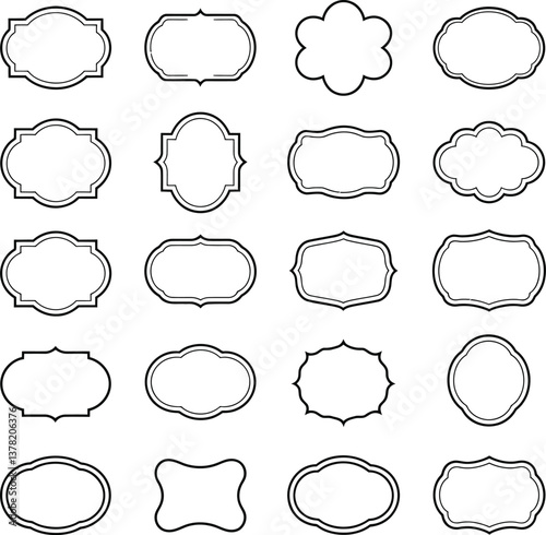 Collection of various hand-drawn frames and shapes in black and white