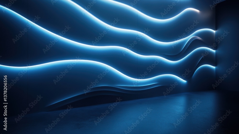 Fototapeta premium Abstract Blue Neon Waves: Futuristic Interior Design