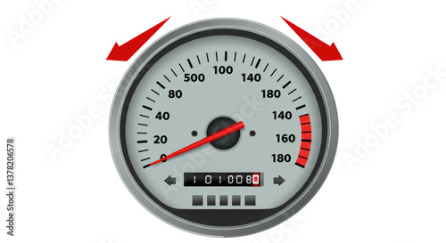Isolated Car Speedometer with Needle at High Speed