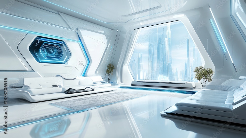 Fototapeta premium Futuristic Apartment with City View