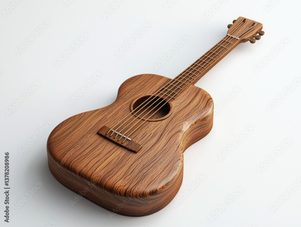 Fototapeta premium Realistic Wooden Ukulele on White Background with Intricate Grain and Detail, Perfect for Music and Instrument Themes