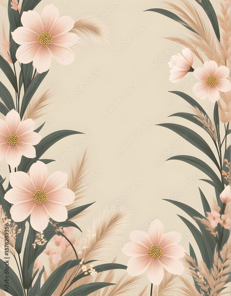 Obraz premium floral background with flowers, abstract floral background, floral background, seamless floral pattern, seamless pattern with beige flowers, seamless pattern with white and beige lilies