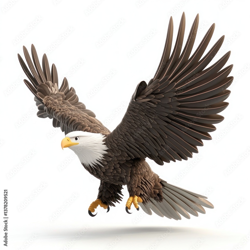 Obraz premium Majestic Bald Eagle Flying with Outstretched Wings, Capturing the Essence of Freedom and Nature’s Beauty in Stunning Detail