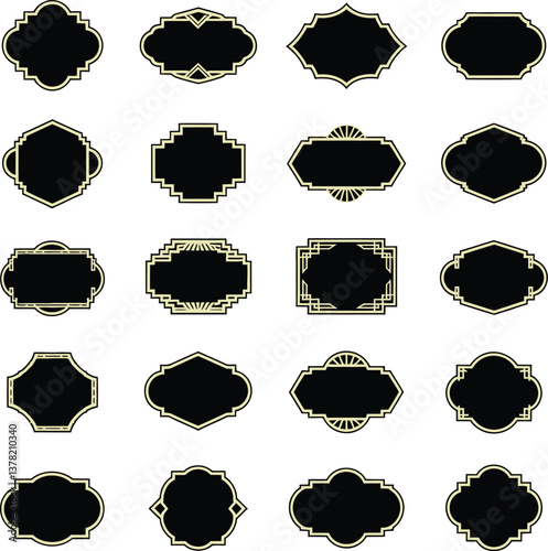 Set of simple vintage labels, vector illustration. Blank frames of various shapes. Elegant black and white background. Simple retro elements for your design. 