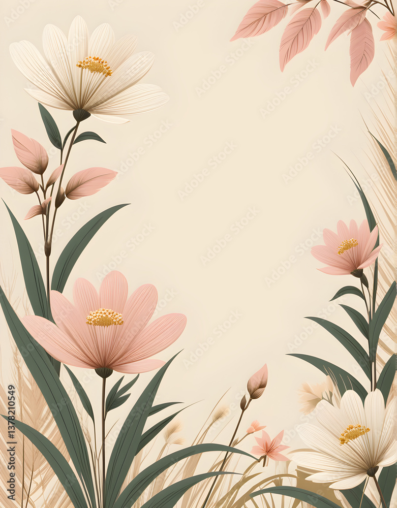 Obraz premium floral background with flowers, abstract floral background, floral background, seamless floral pattern, seamless pattern with beige flowers, seamless pattern with white and beige lilies
