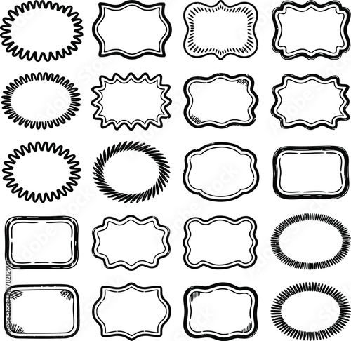 Set of simple vintage labels, vector illustration. Blank frames of various shapes. Elegant black and white background. Simple retro elements for your design. with transparent Background