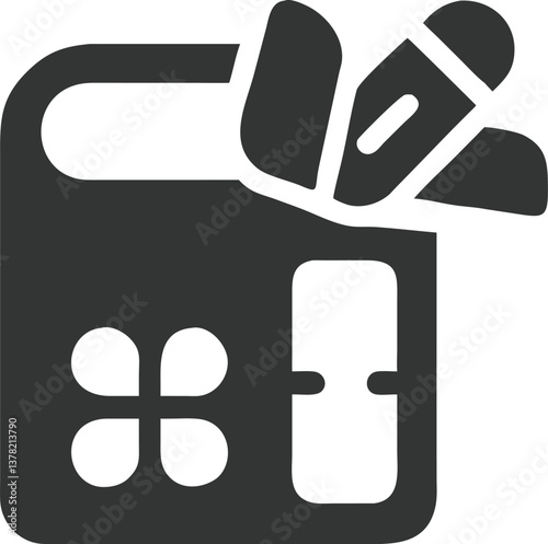 Solid Dark Square with Petal Shape, Abstract Door and Two Thick Geometric Sticks