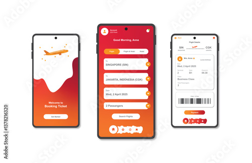 Online airline ticket booking design for mobile application. Airline ticket booking platform screen. Graphical user interface for responsive mobile applications