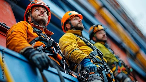 Rescuers in safety gear on a high-rise building