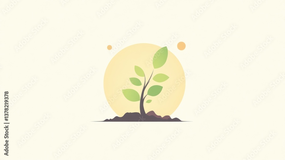 Growing Plant with Sun Background Minimalist Design for Nature and Sustainability Themes Growing Plant with Sun Background Minimalist Design for Nature and Sustainability Themes