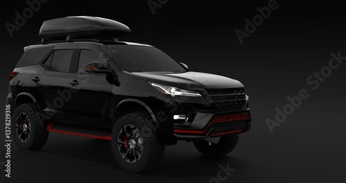 Realistic Car SUV Touring Isolated on Black Background. 3D Rendering