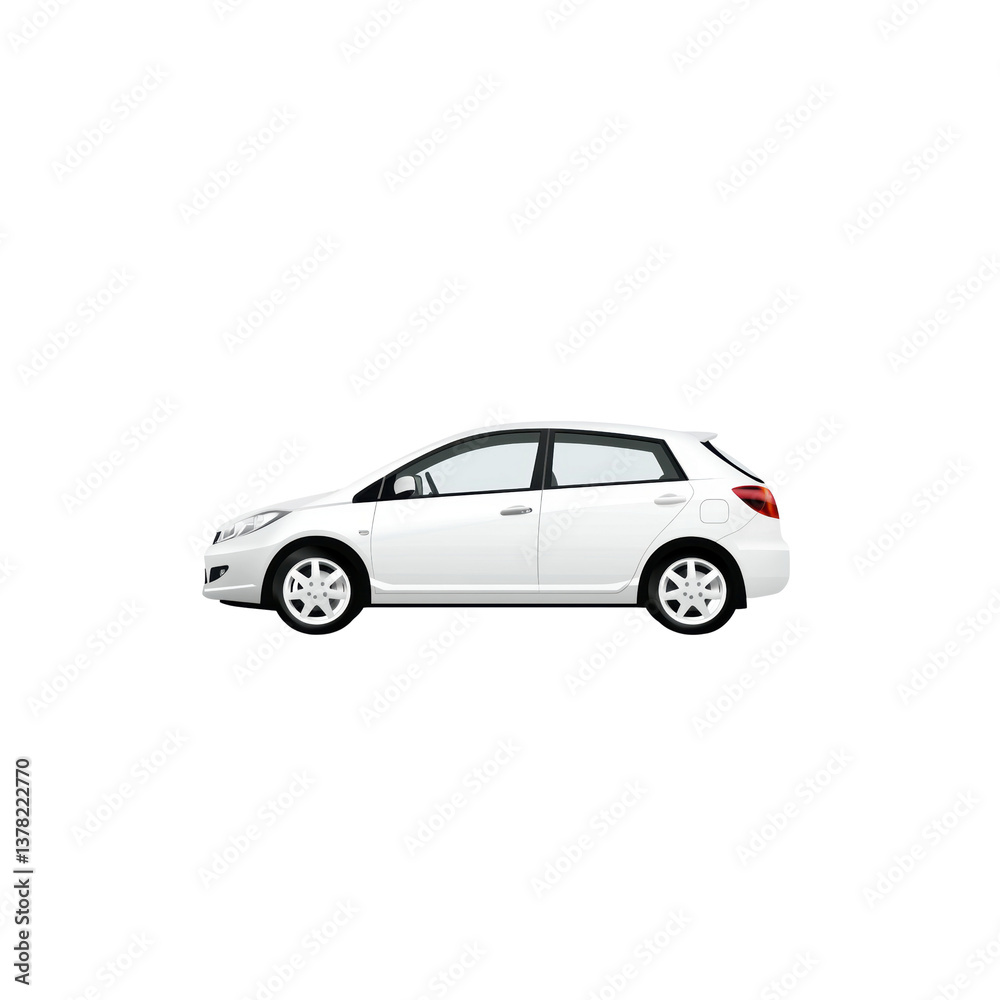 White Compact Car on a Clean Background for Automotive Use White Compact Car on a Clean Background for Automotive Use