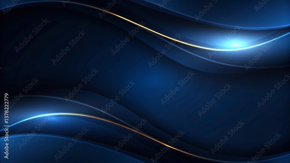 Obraz premium Abstract dark blue background featuring glowing, wavy lines that overlap, creating a luxurious and elegant design. 