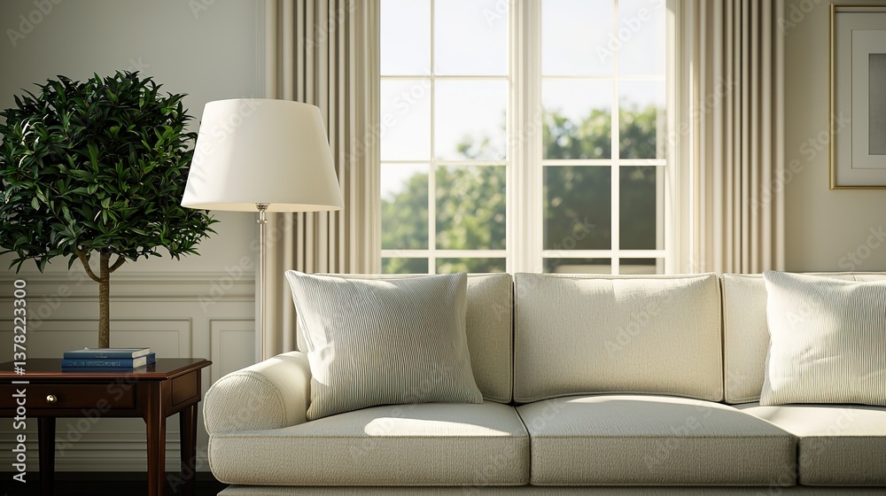 Cozy modern living room design with soft textiles bright natural light contemporary atmosphere