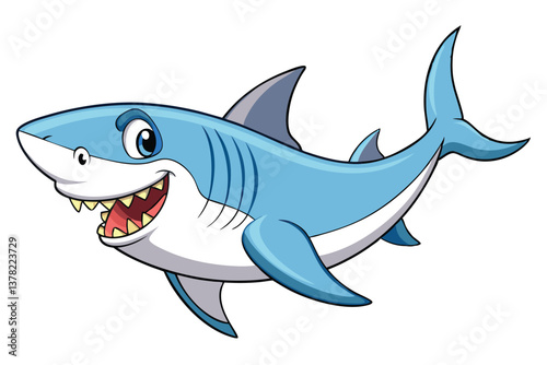 Blue Shark Cartoon with Big Smile and Sharp Teeth on Transparent Background