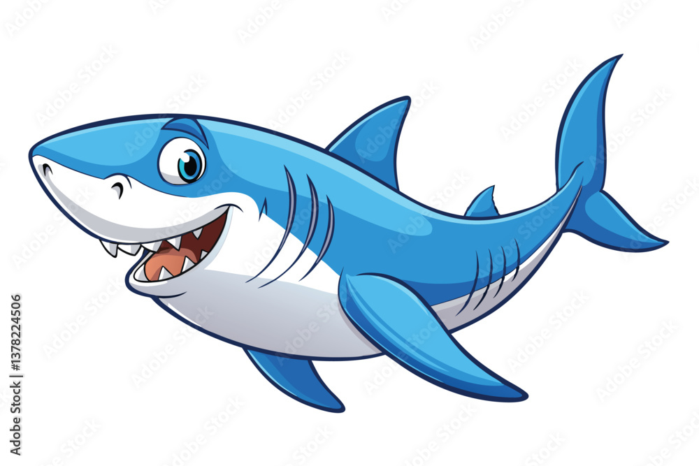 Fototapeta premium Cartoon Blue Shark with Teeth on Transparent Background