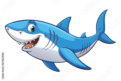 Cartoon Blue Shark with Teeth on Transparent Background