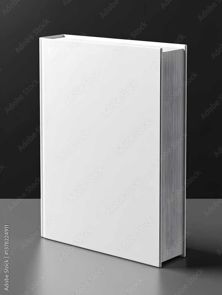 A blank white hardcover book rests on a dark surface, highlighting its minimalist design in a quiet space A blank white hardcover book rests on a dark surface, highlighting its minimalist design in a quiet space