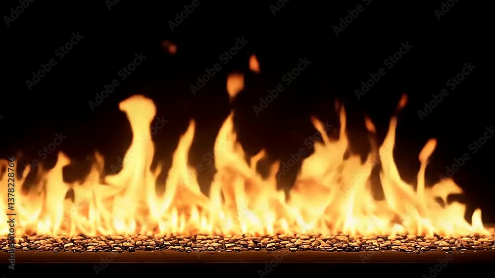Vibrant flames dancing over a bed of glowing embers against a dark background, creating a warm ambiance Vibrant flames dancing over a bed of glowing embers against a dark background, creating a warm ambiance
