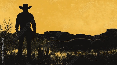 Lone Cowboy Sunset Silhouette. (14)