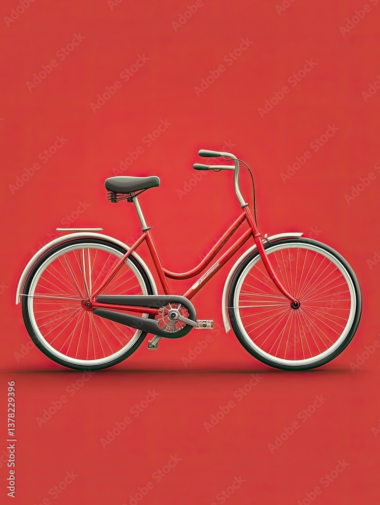 Fototapeta premium Red Bicycle Studio Shot Retro Style on Red Seamless Background