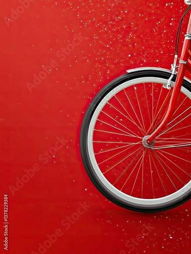 Retro Red Bicycle Detail on Sparkling Red Background for Festive Occasions