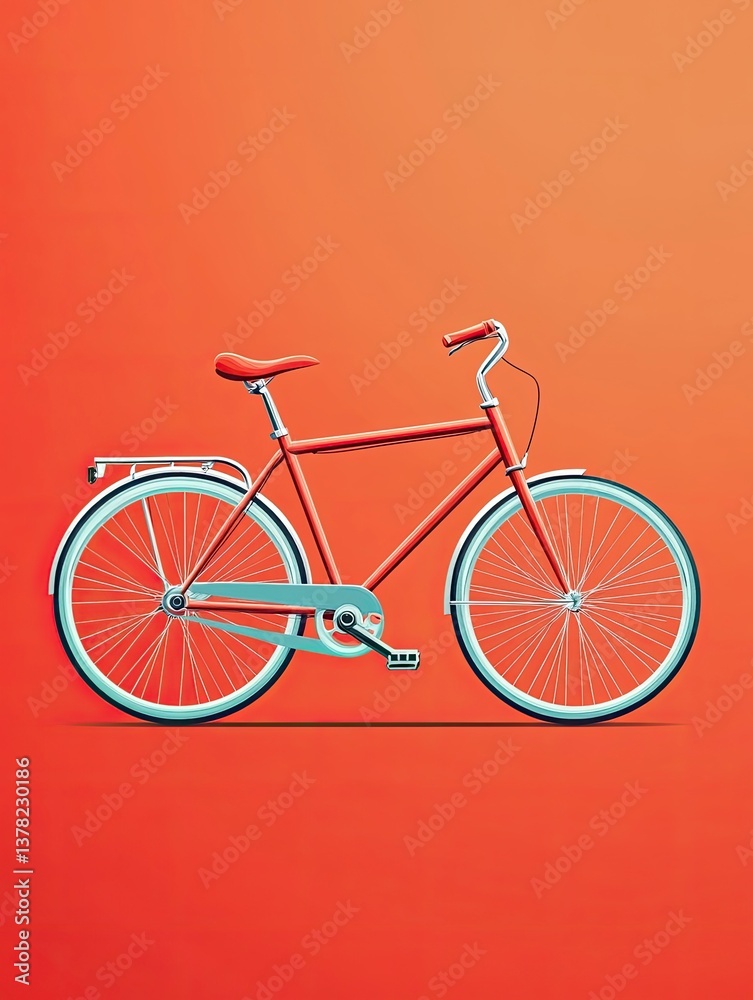 Fototapeta premium Red Vintage Bicycle Vector Illustration on Orange Background for Transportation