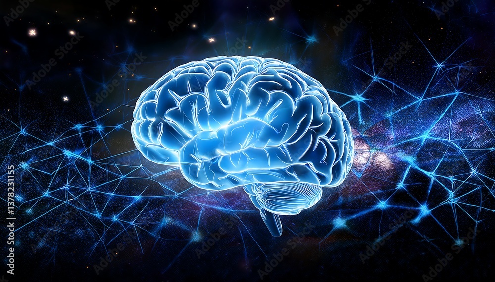 Radiant Human Brain Illuminated by Intricate Neural Web in Hyperrealistic Detail