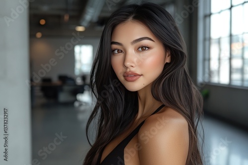Free Download Portrait of a young Asian woman with long dark hair. - GFXLoad