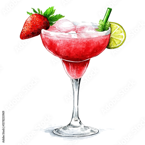 A watercolor vector painting of Frozen Daiquiri, isolated on a white background.

