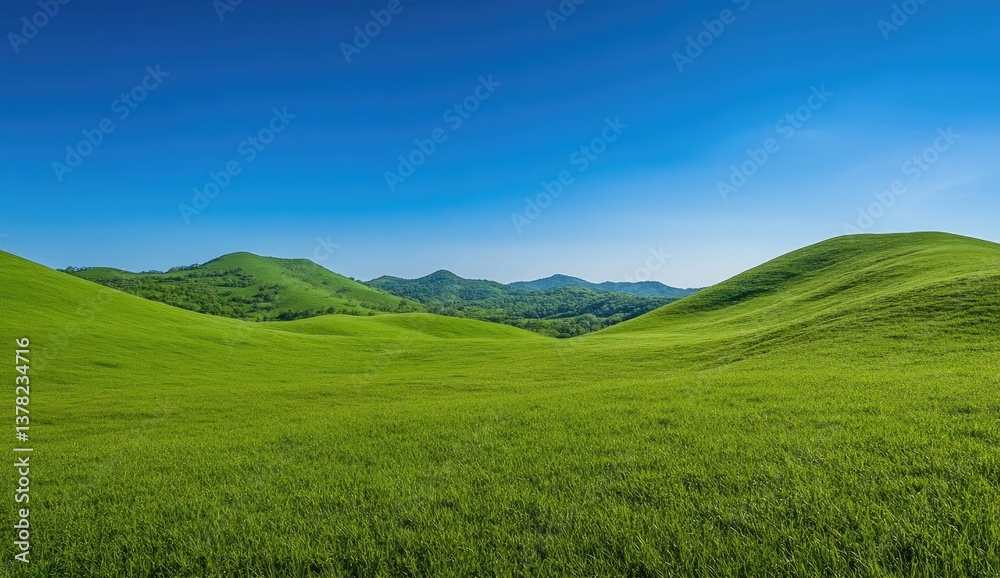 Lush green rolling hills under a vibrant blue sky Lush green rolling hills under a vibrant blue sky