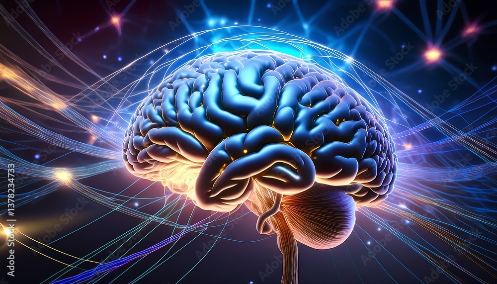 Fototapeta premium Luminous Human Brain Floating in the Neural Cosmos