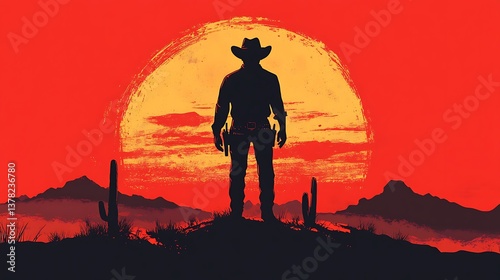 Cowboy Sunset Silhouette Desert. (14)