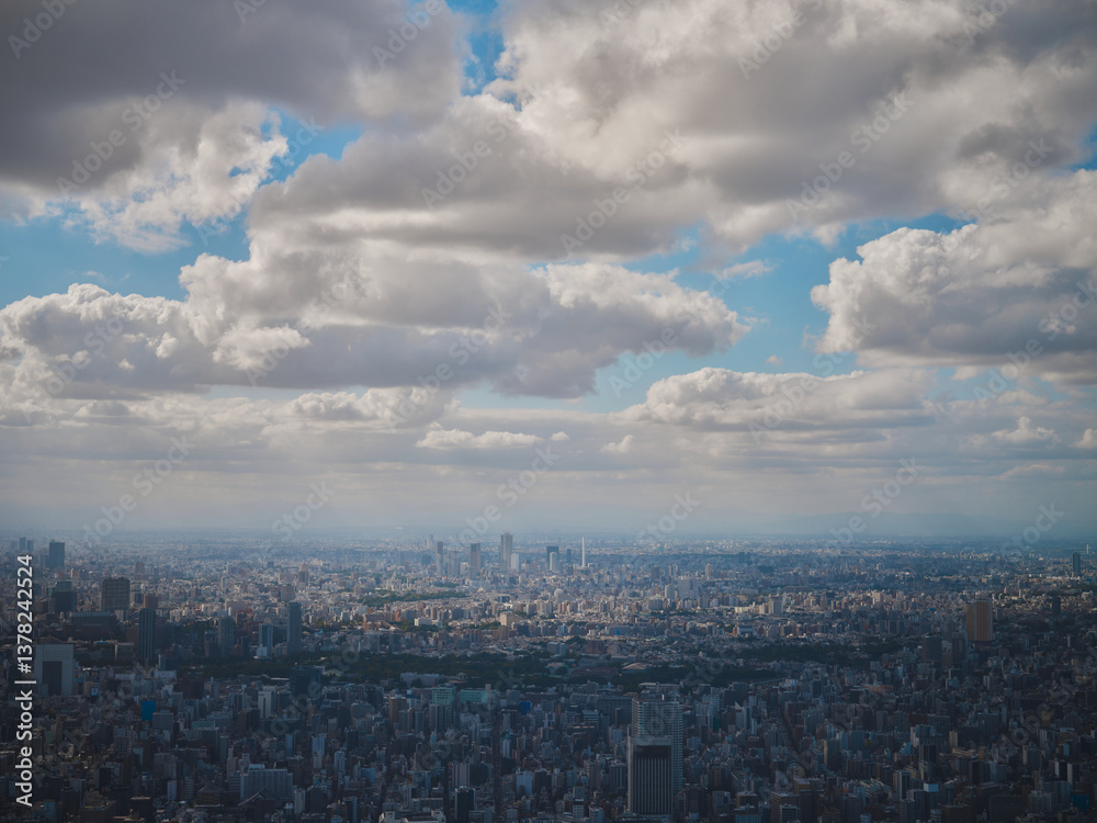 Fototapeta premium The horizon of Japan's glamorous city under the clouds