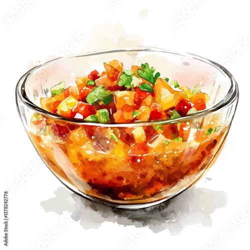 A watercolor vector painting of Gajar Ka Halwa, isolated on a white background.

