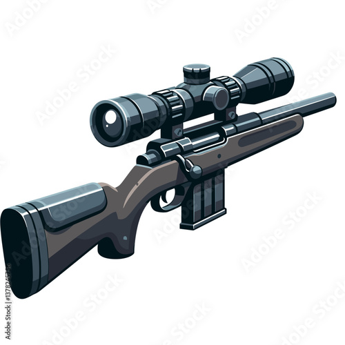 Vector illustration of hunting rifle with telescopic sight in realistic style. Perfect for hunting equipment catalogs or shooting sport graphics.