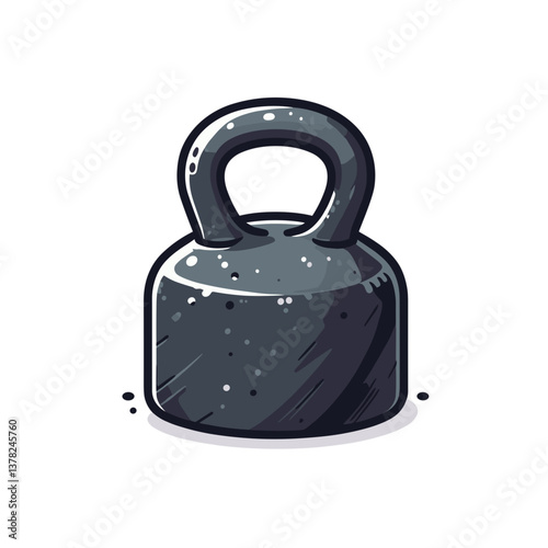 Vector illustration of black kettlebell weight with textured surface. Perfect for fitness equipment catalog or strength training graphics.