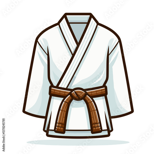 Vector illustration of white karate gi uniform with brown belt. Perfect for martial arts school branding or dojo advertising.