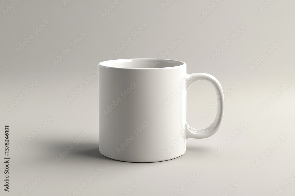 A Singular White Ceramic Mug Placed On A Light Background