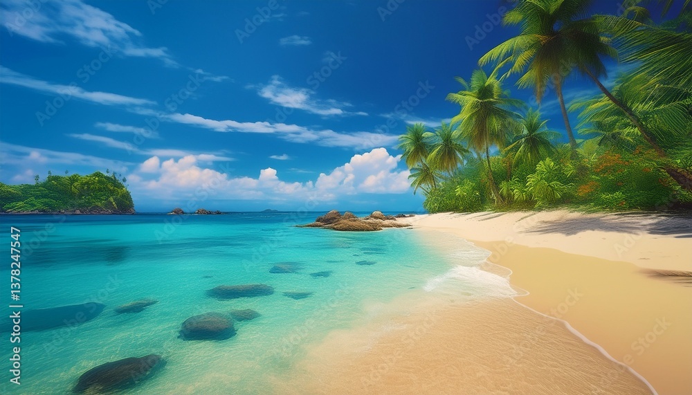 Naklejka premium art beautiful tropical sandy beach on a exotic island generative ai