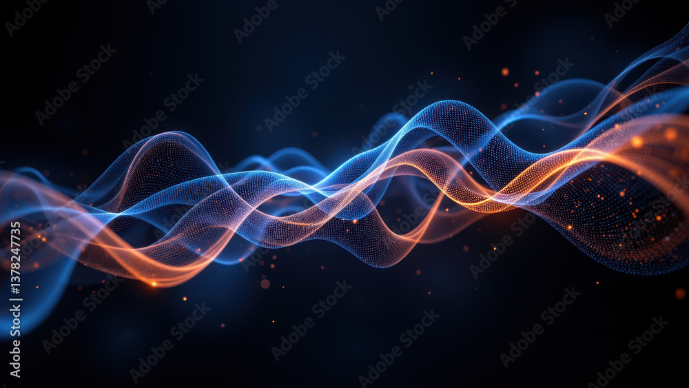 Obraz premium Dynamic abstract digital artwork with fiery orange and cool blue hues, resembling a network or circuit design.