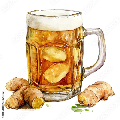 A watercolor vector of Ginger Beer, isolated on a white background.

