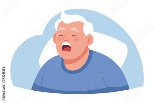 Cartoon Snoring Man with Drool Sleeping on Pillow against Transparent Background