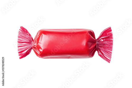 Obraz na płótnie Bright red candy wrapped in shiny wrapper on black background, cut out w salonie