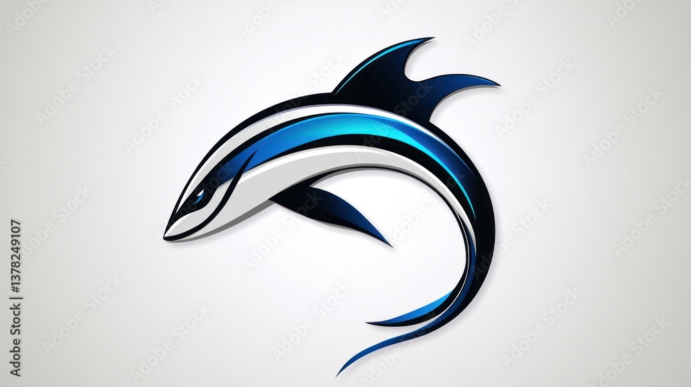 Naklejka premium Stylized Dolphin Design with Dynamic Blue and Black Colors for Modern Graphics