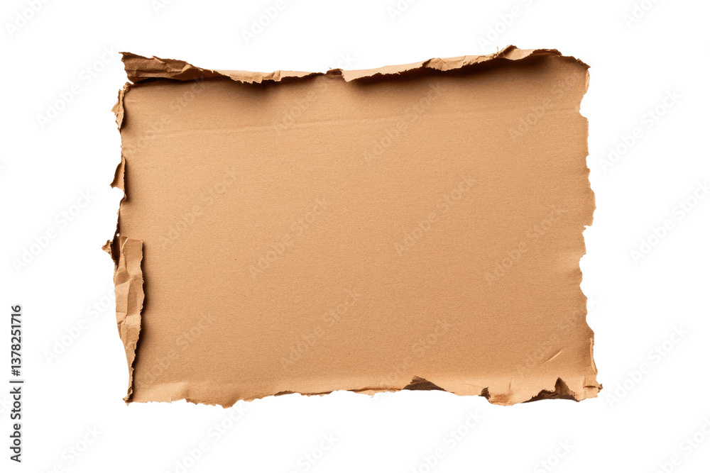 Torn brown cardboard square with rough edges on black background, cut out Torn brown cardboard square with rough edges on black background, cut out