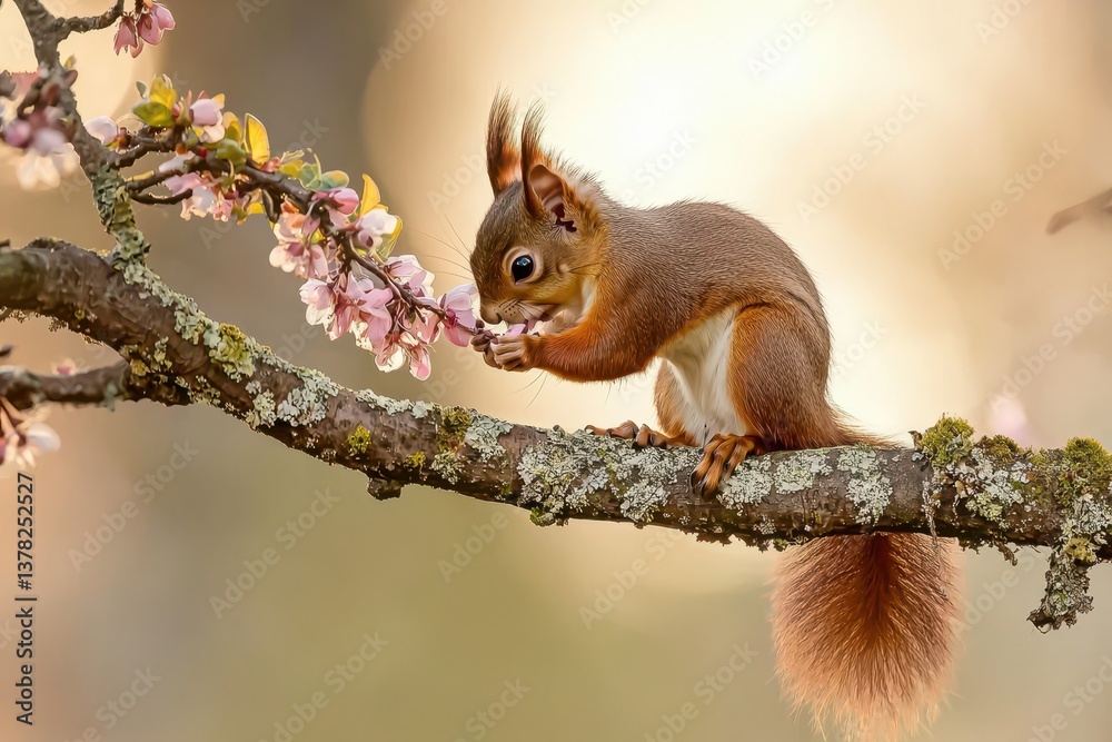 Squirrel Gathering Blossoms A squirrel perched on a tree branch, holding a small flower in its paws. Squirrel Gathering Blossoms A squirrel perched on a tree branch, holding a small flower in its paws.