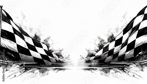creative border frame of abstract racing flag on red background with copy space , racing winner concept graphic resource