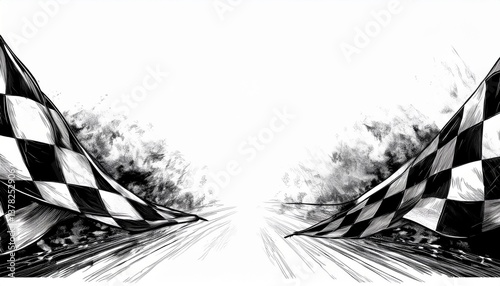 creative border frame of abstract racing flag on red background with copy space , racing winner concept graphic resource
