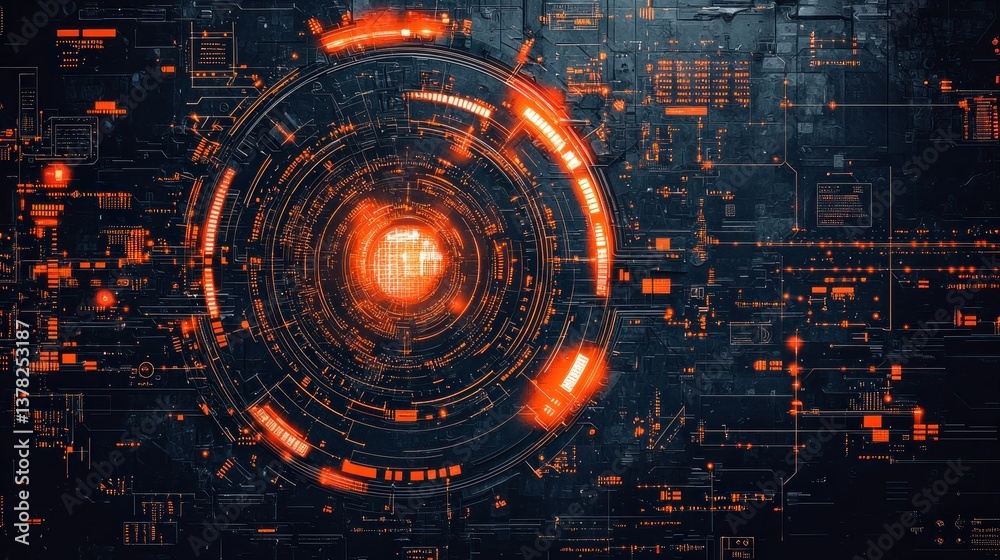 Obraz premium Futuristic Digital Interface: Glowing Circuits and Systems